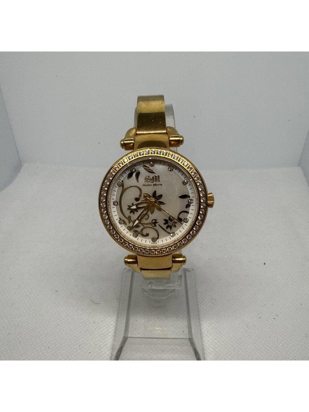 Santa Marin 1043-24 Women's Swiss Quartz Watch Gold Tone MOP Sapphire Crystal